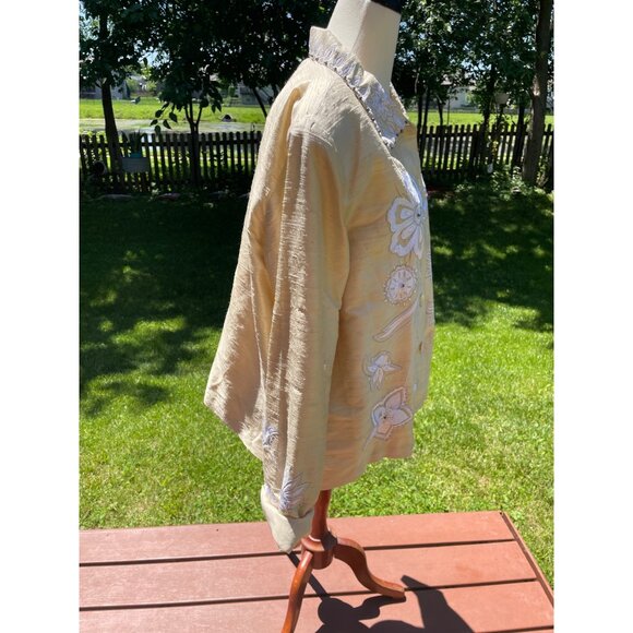 Coldwater Creek Embroidered Silk Blend Button-Up Top XXL Ivory & White - Picture 7 of 7